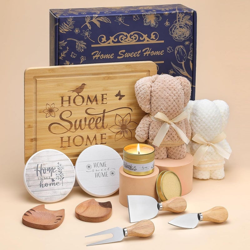 Grajar Housewarming Gifts for New Home, 10Pcs House Warming Gift Basket with Aroma Candle, Cutting Board, Cheese Knife, Condiment Dish, Coasters for Couples, Closing Gifts for Home Buyers - Image 1